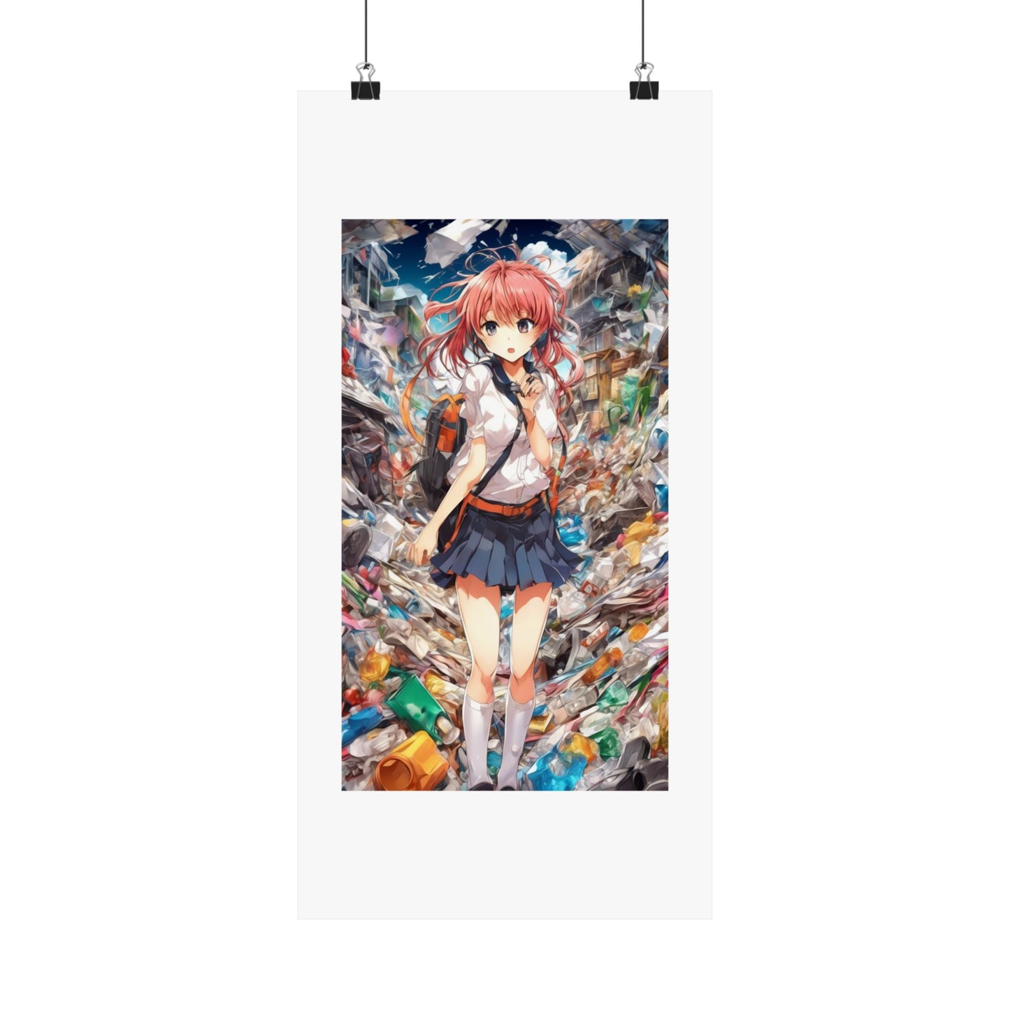 Recycling Day Anime Schoolgirl Eco Street Art Poster