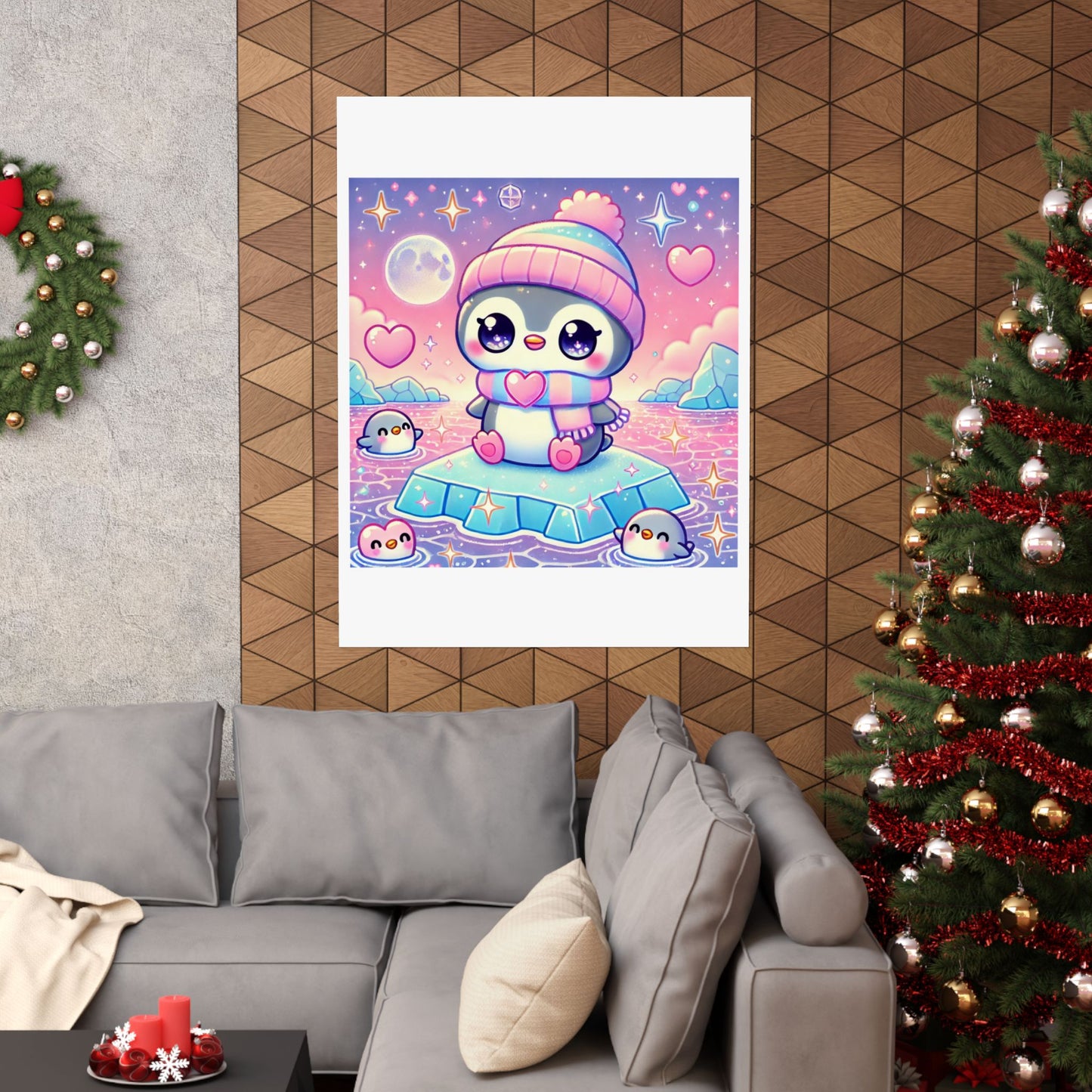 Cute Winter Penguin Ice Floe Kawaii Art Poster
