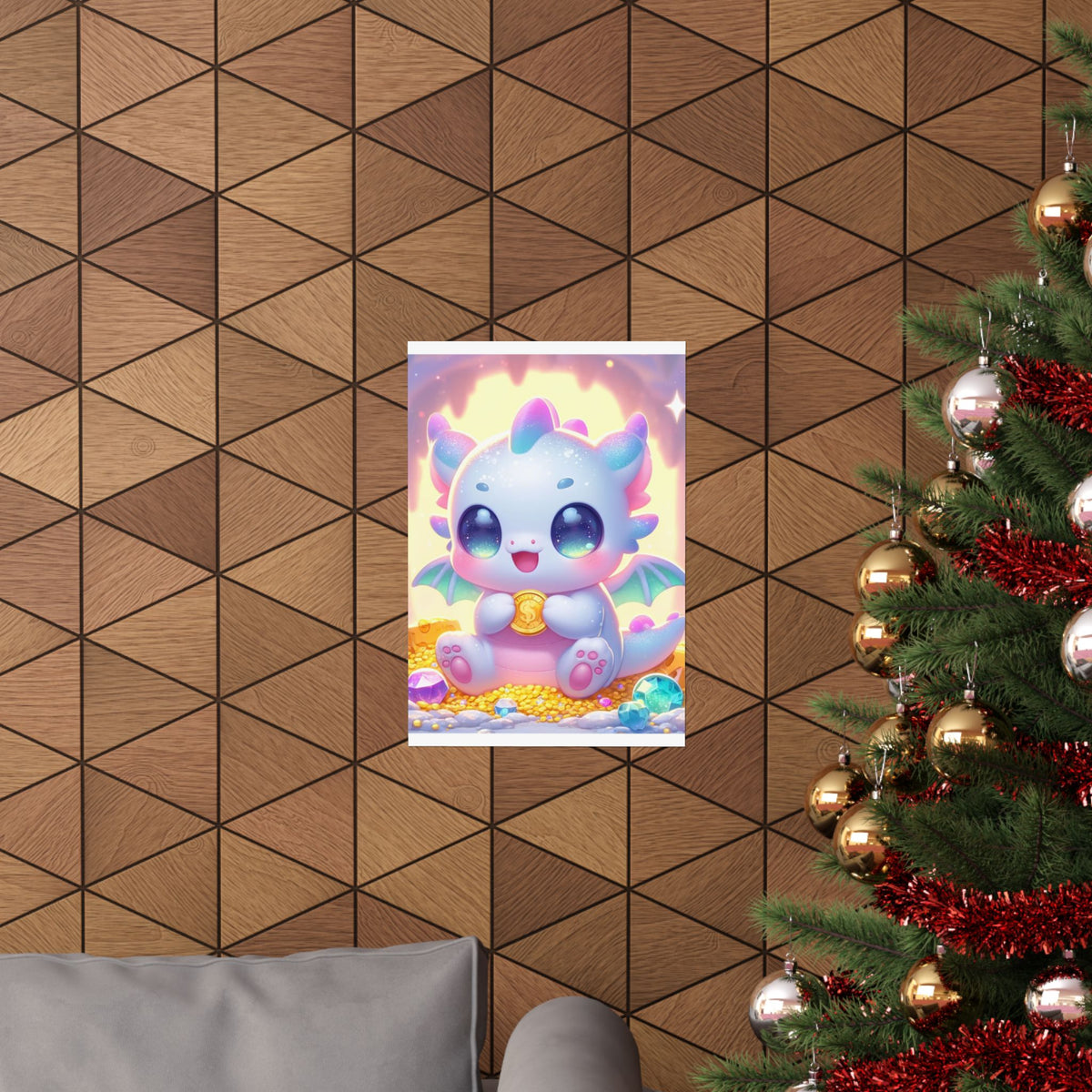 Pastel Treasure Dragon Kawaii Fantasy Wall Art Poster