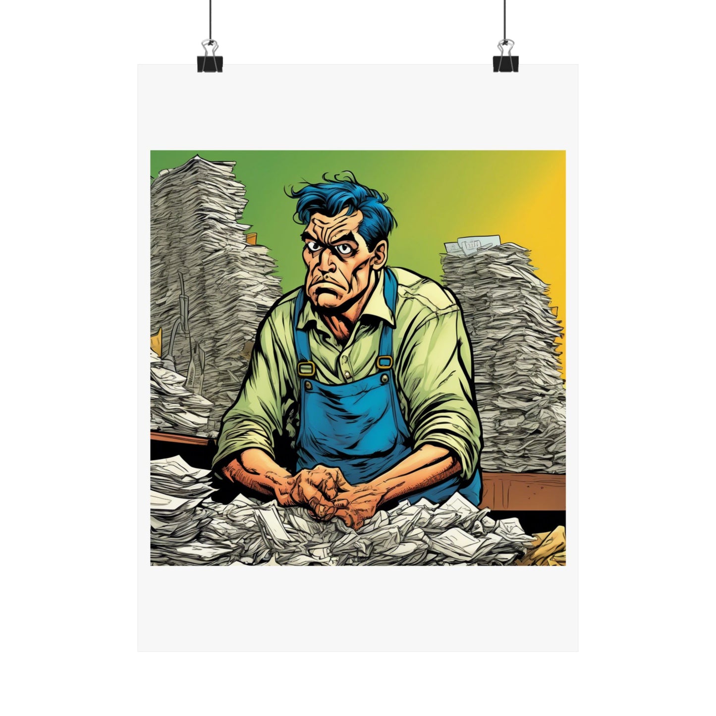 Paperwork Chaos Desk Worker Funny Office Art Poster