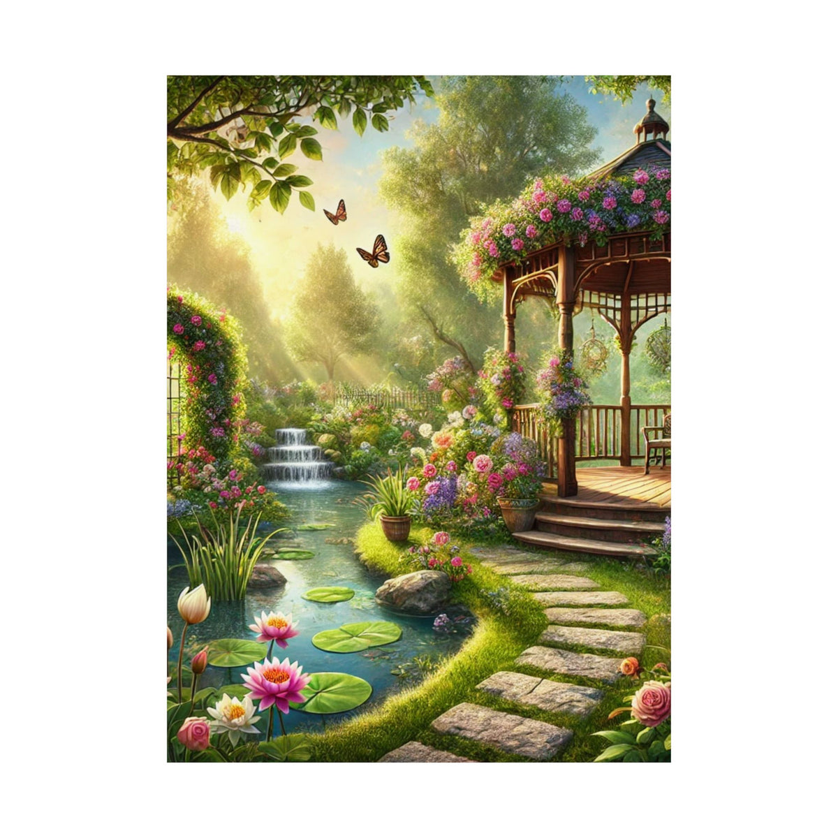 Sunlit Rose Gazebo Cottage Garden Wall Art Poster