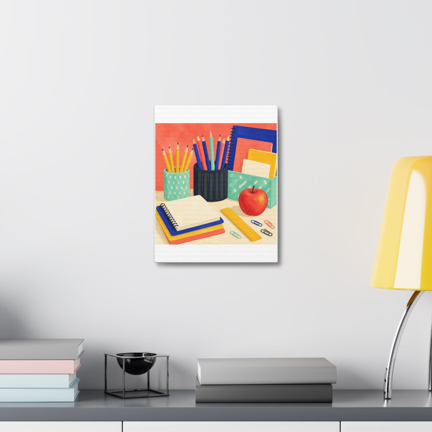 Colorful Teacher Desk Supplies Art Canvas Art
