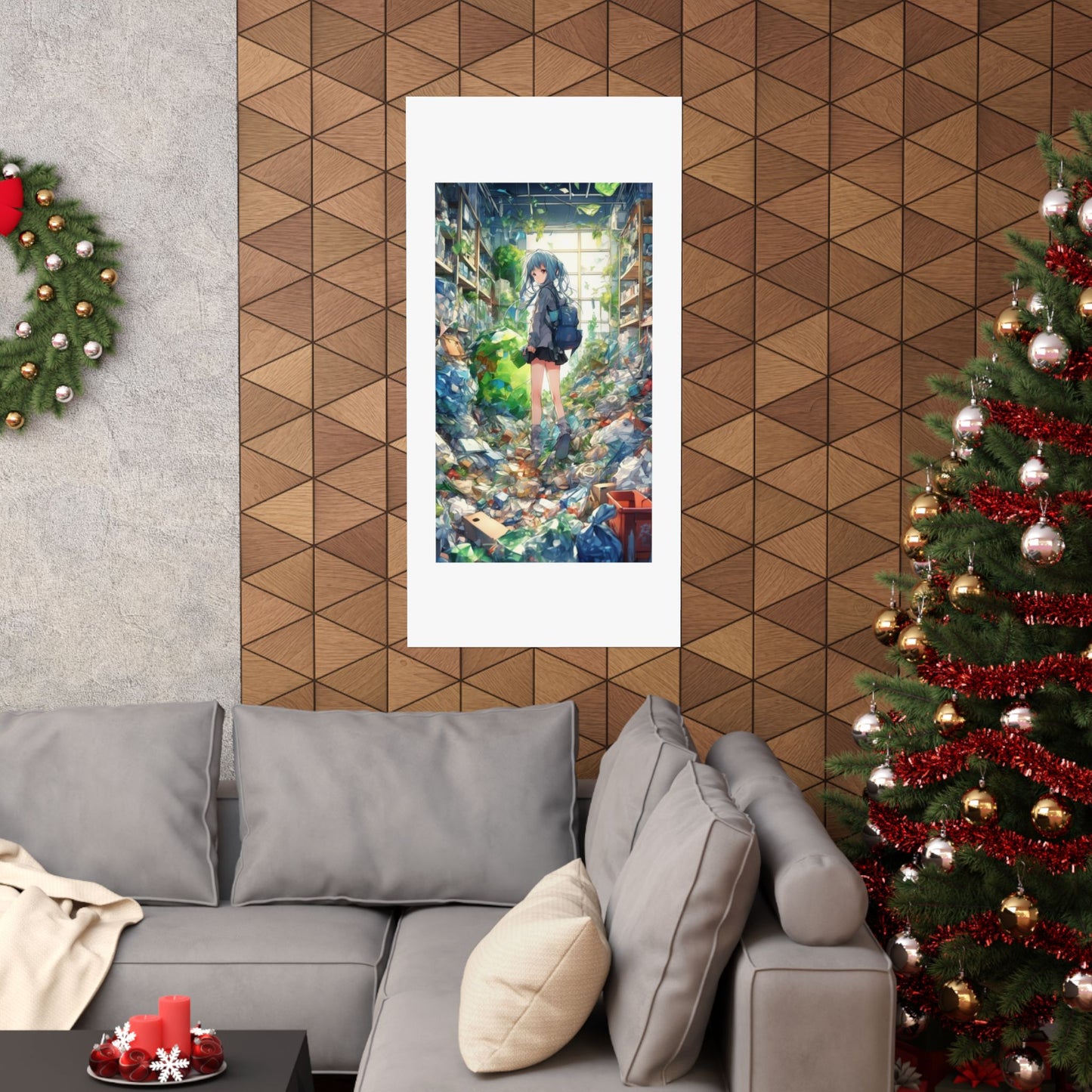 Green Recycling Alley Anime Girl Urban Green Poster