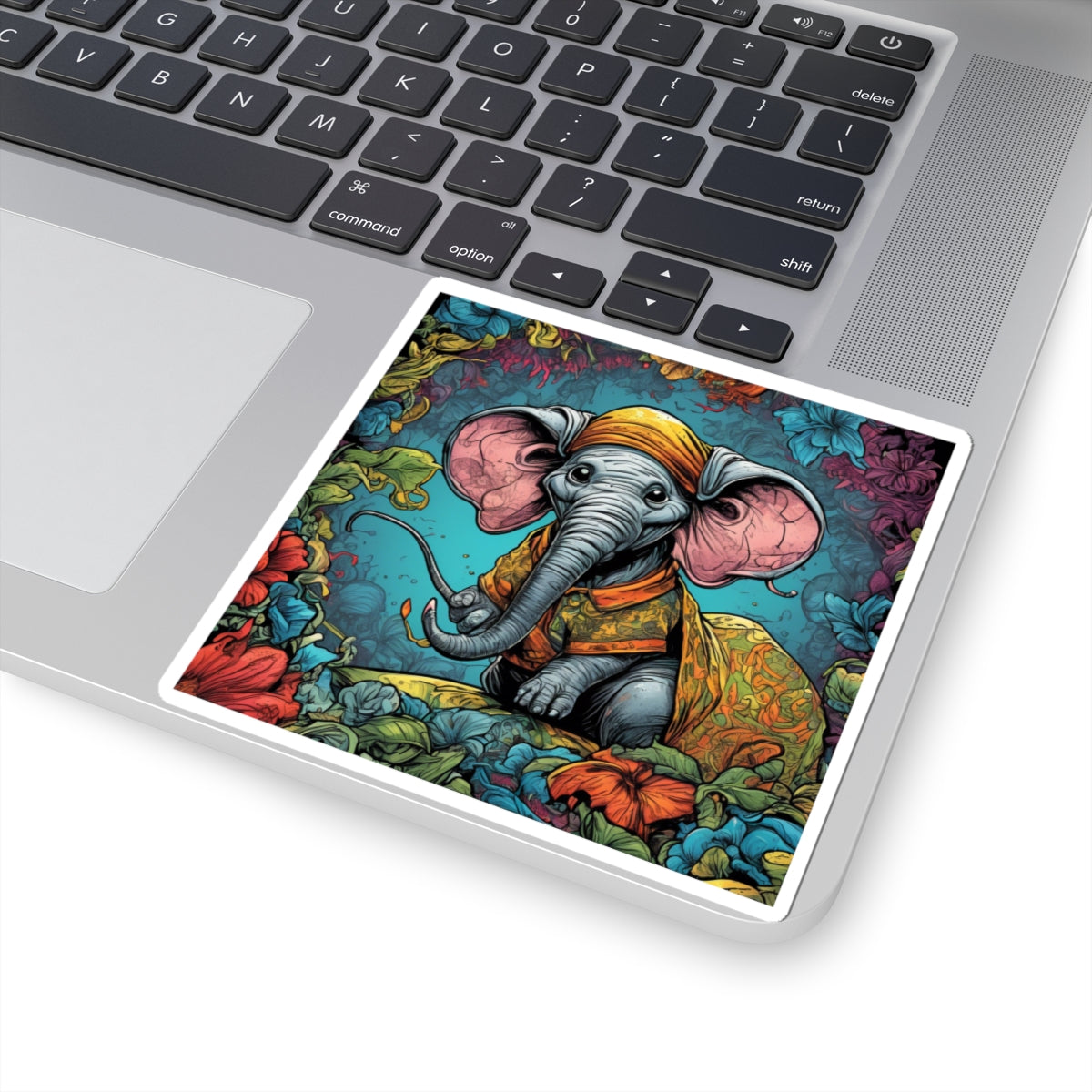 Colorful Storybook Elephant Floral Garden Sticker