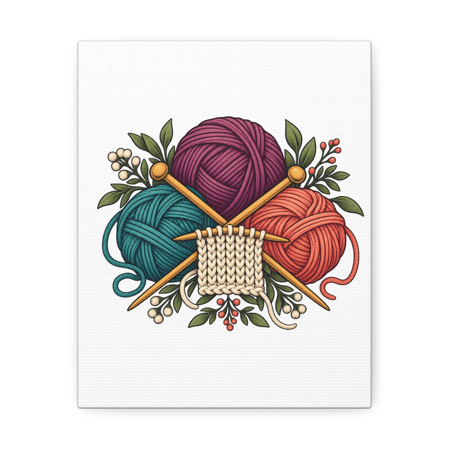 Retro Yarn and Knitting Botanical Art Canvas