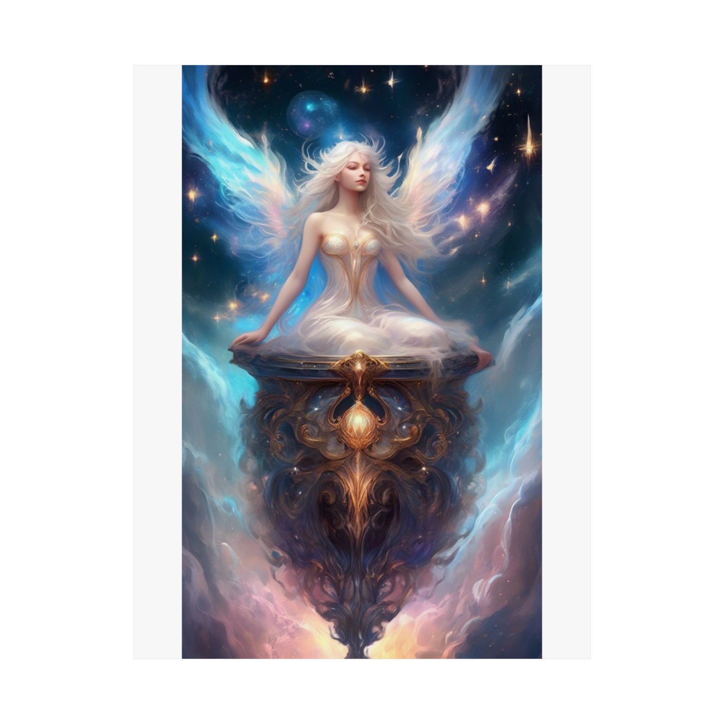 Celestial Winged Meditation Fantasy Portrait Poster