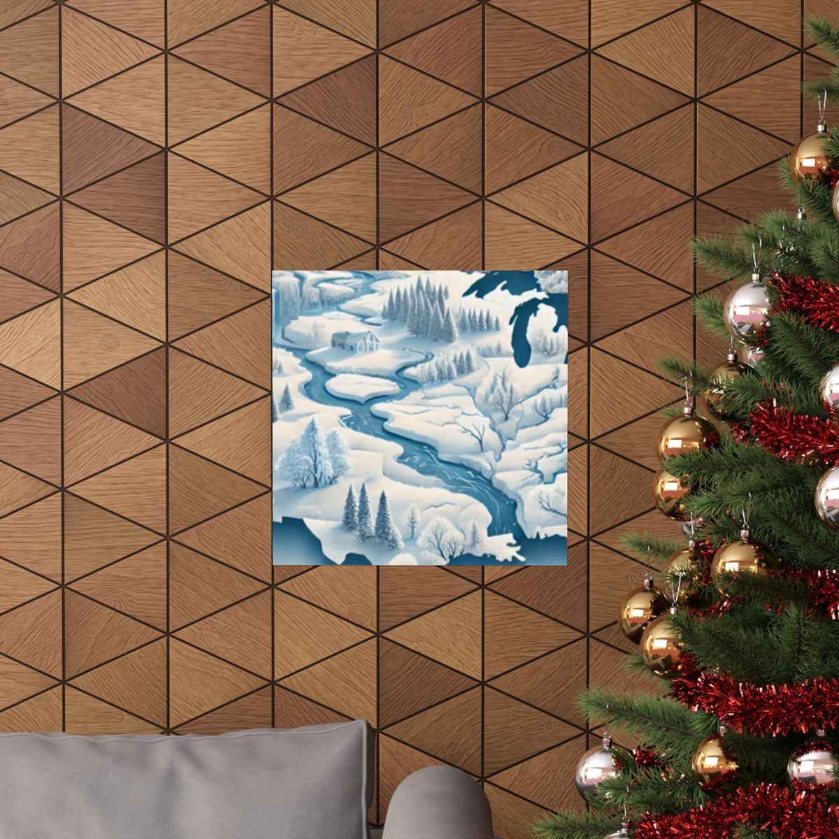 Winter USA Dreamscape Snowy Map Poster Wall Art Decor