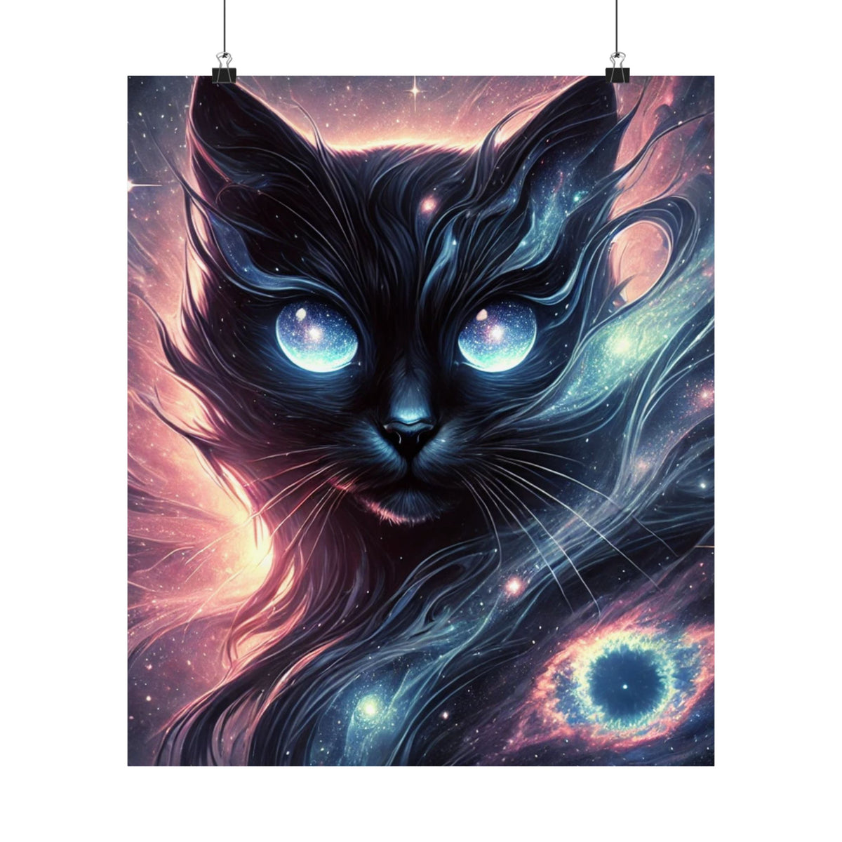 Cosmic Black Cat Galaxy Celestial Wall Art Poster