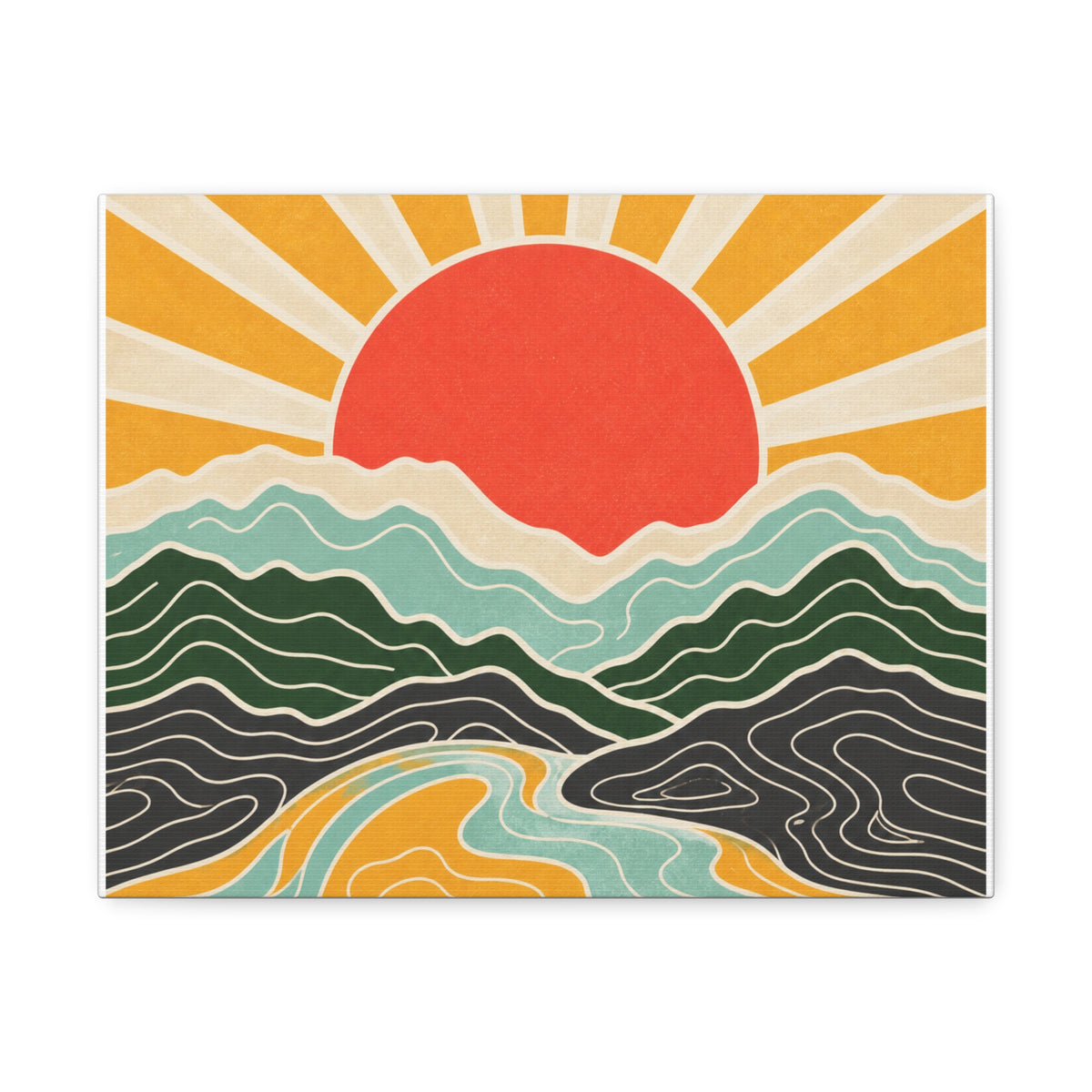 Topographic Sunrise Mid Century Mountain Canvas Art