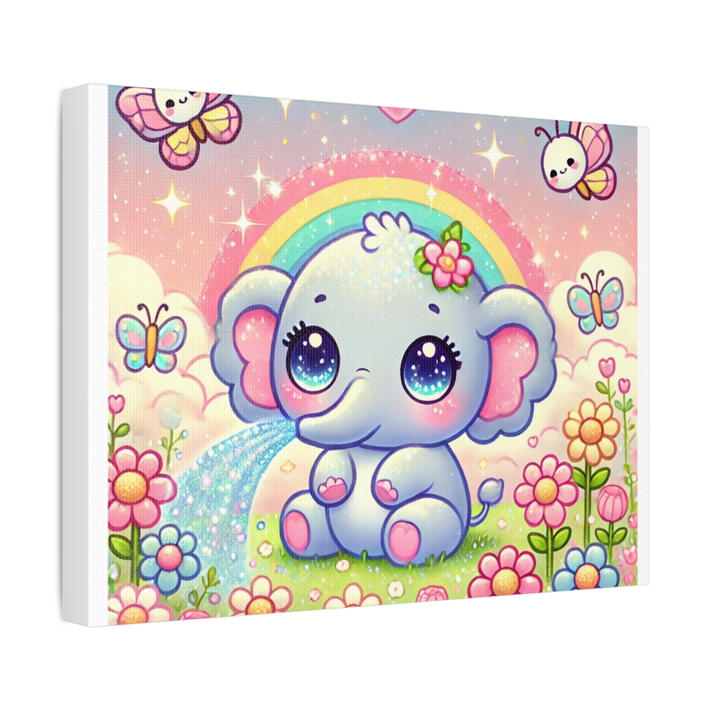 Pastel Rainbow Baby Elephant Floral Canvas Wall Art