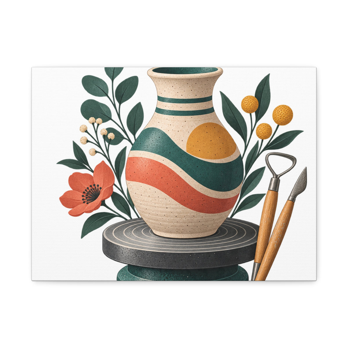 Midcentury Pottery Botanical Art Canvas