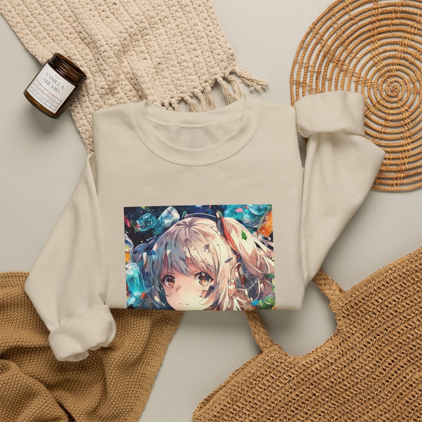 Crystal Bottle Anime Portrait Cozy Art Sweatshirt