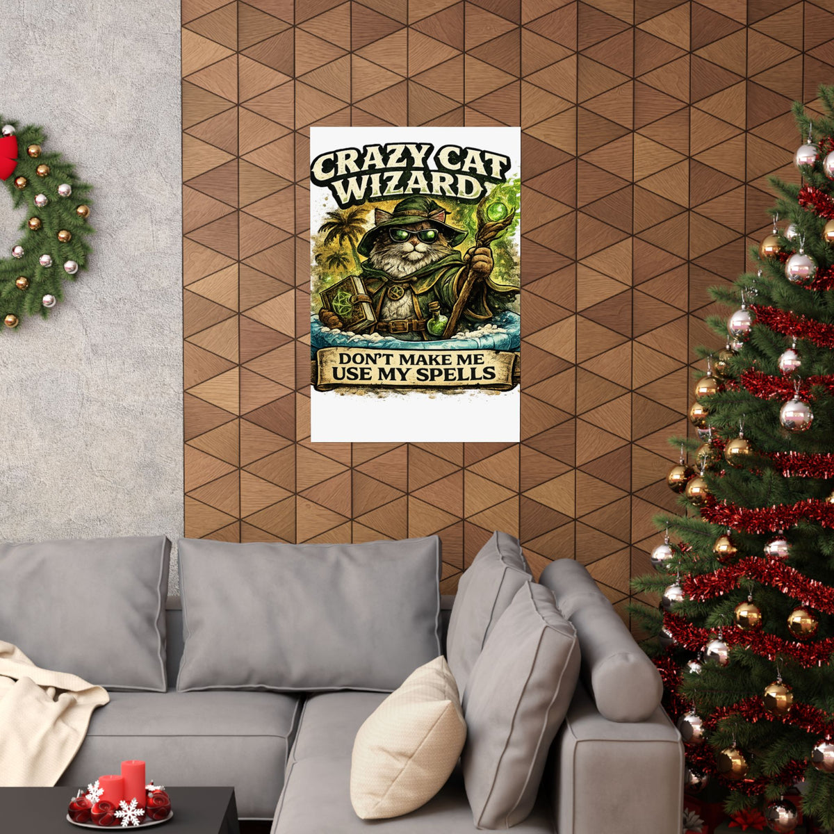 Crazy Cat Wizard Funny Fantasy Magic Art Poster