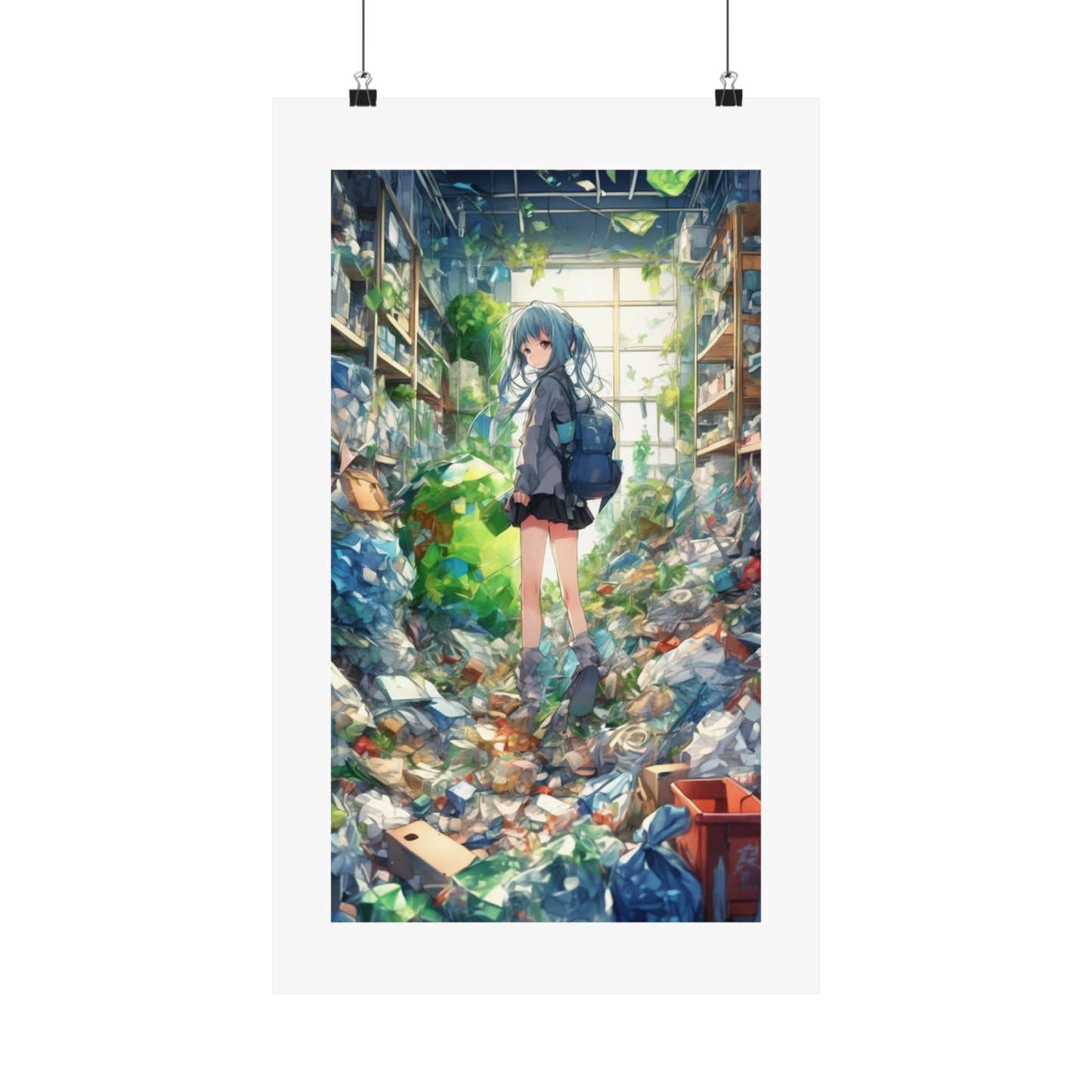 Green Recycling Alley Anime Girl Urban Green Poster