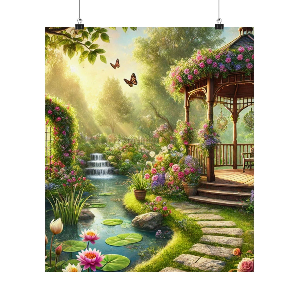 Sunlit Rose Gazebo Cottage Garden Wall Art Poster