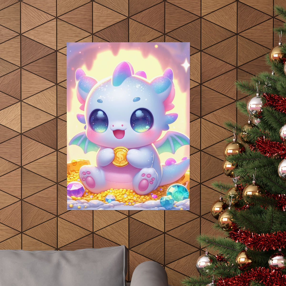 Pastel Treasure Dragon Kawaii Fantasy Wall Art Poster