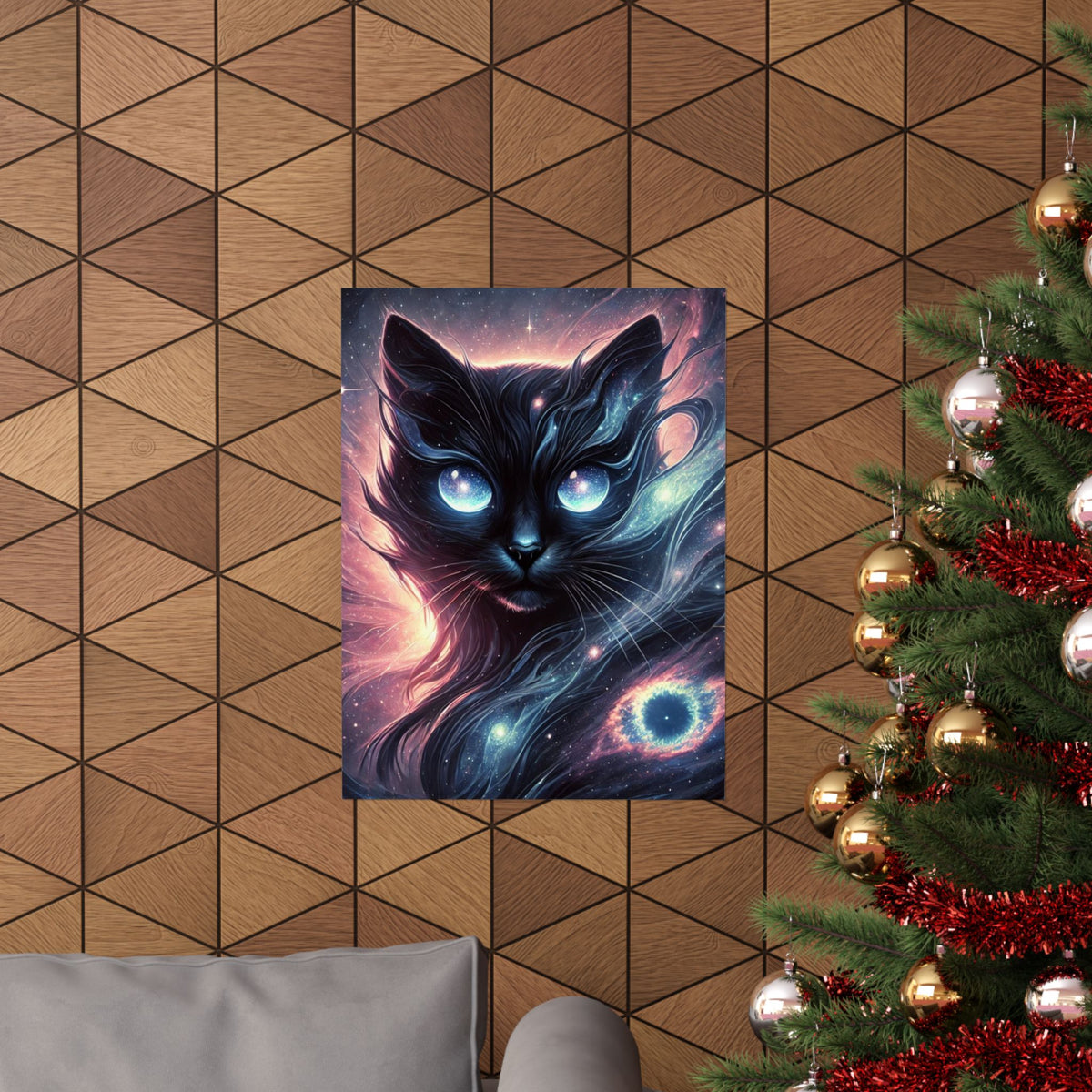 Cosmic Black Cat Galaxy Celestial Wall Art Poster