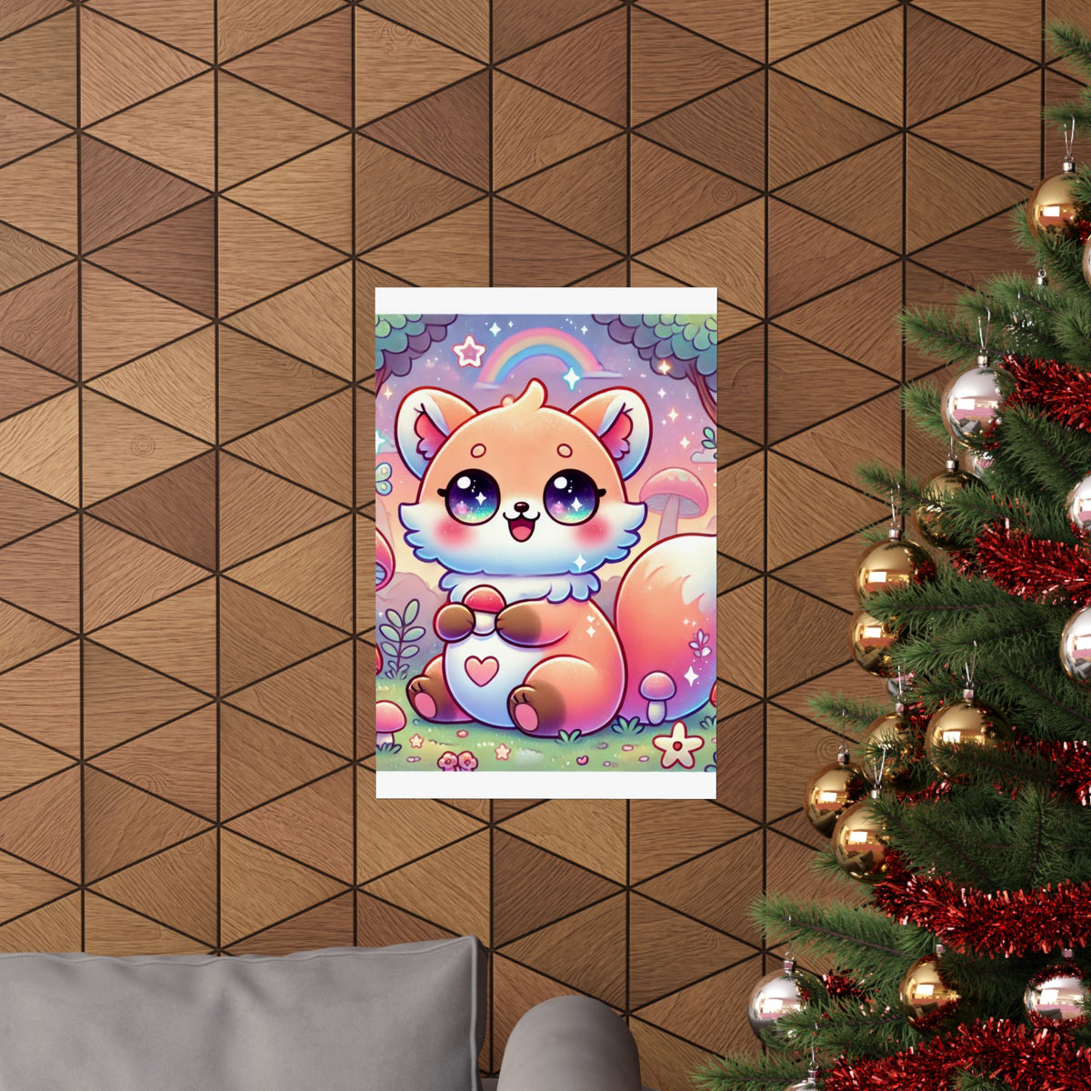 Pastel Woodland Fox Mushroom Kawaii Wall Art Poster