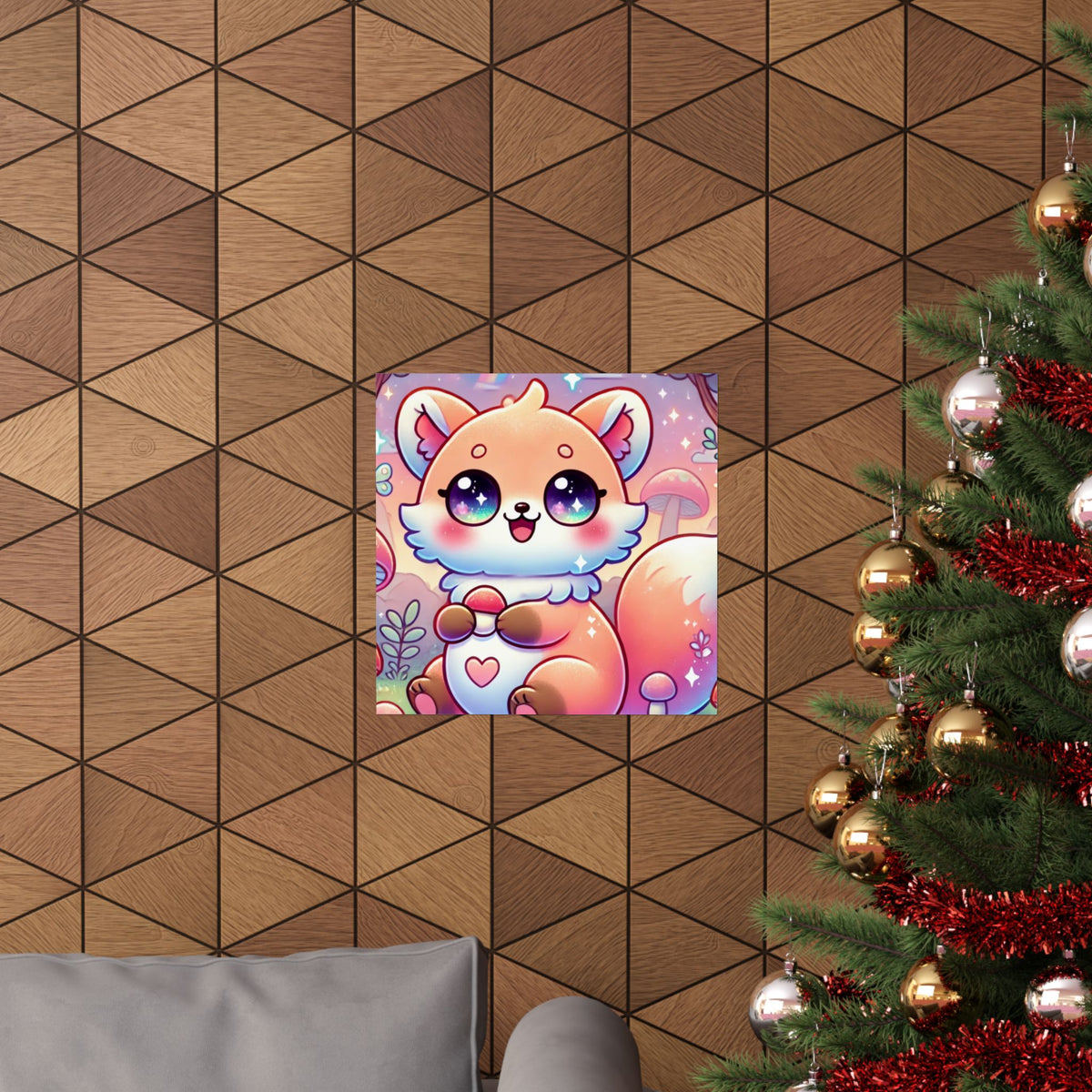 Pastel Woodland Fox Mushroom Kawaii Wall Art Poster
