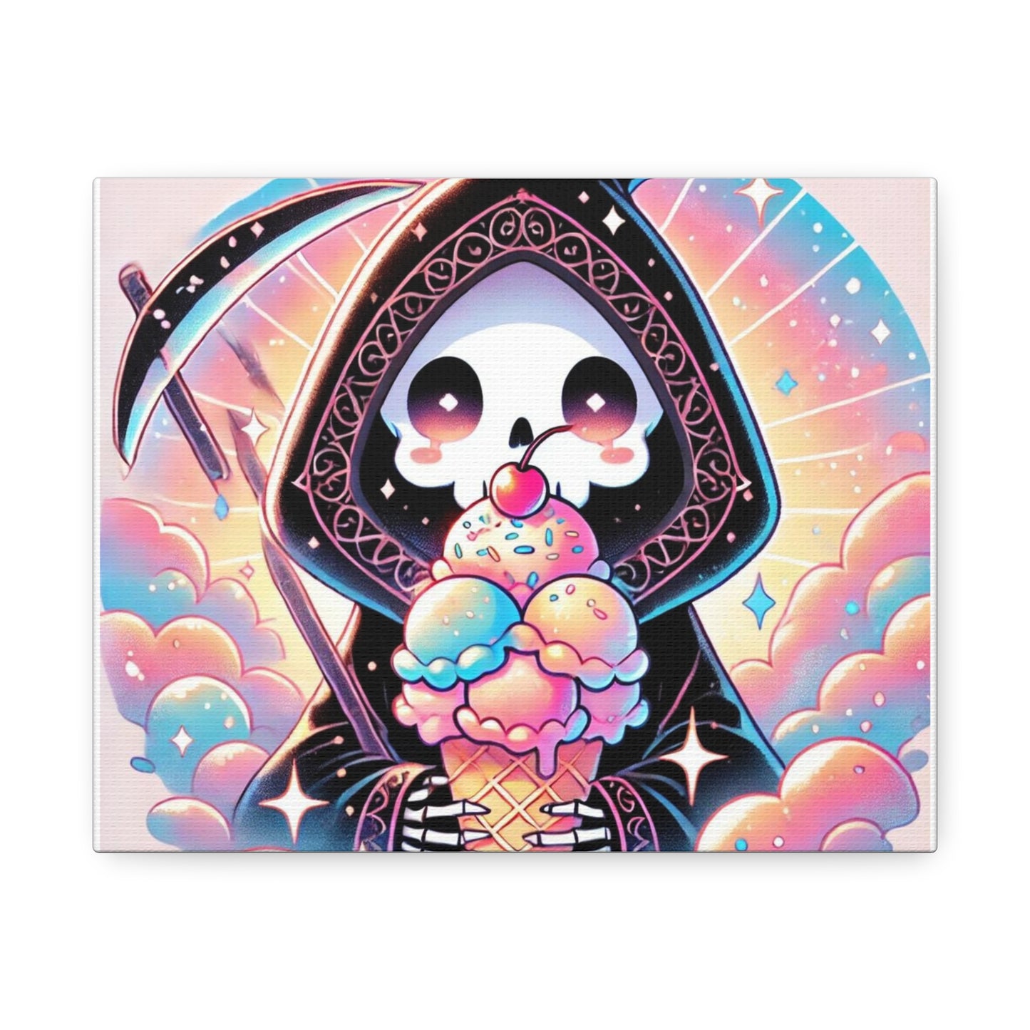 Cute Grim Reaper Ice Cream Pastel Canvas Art