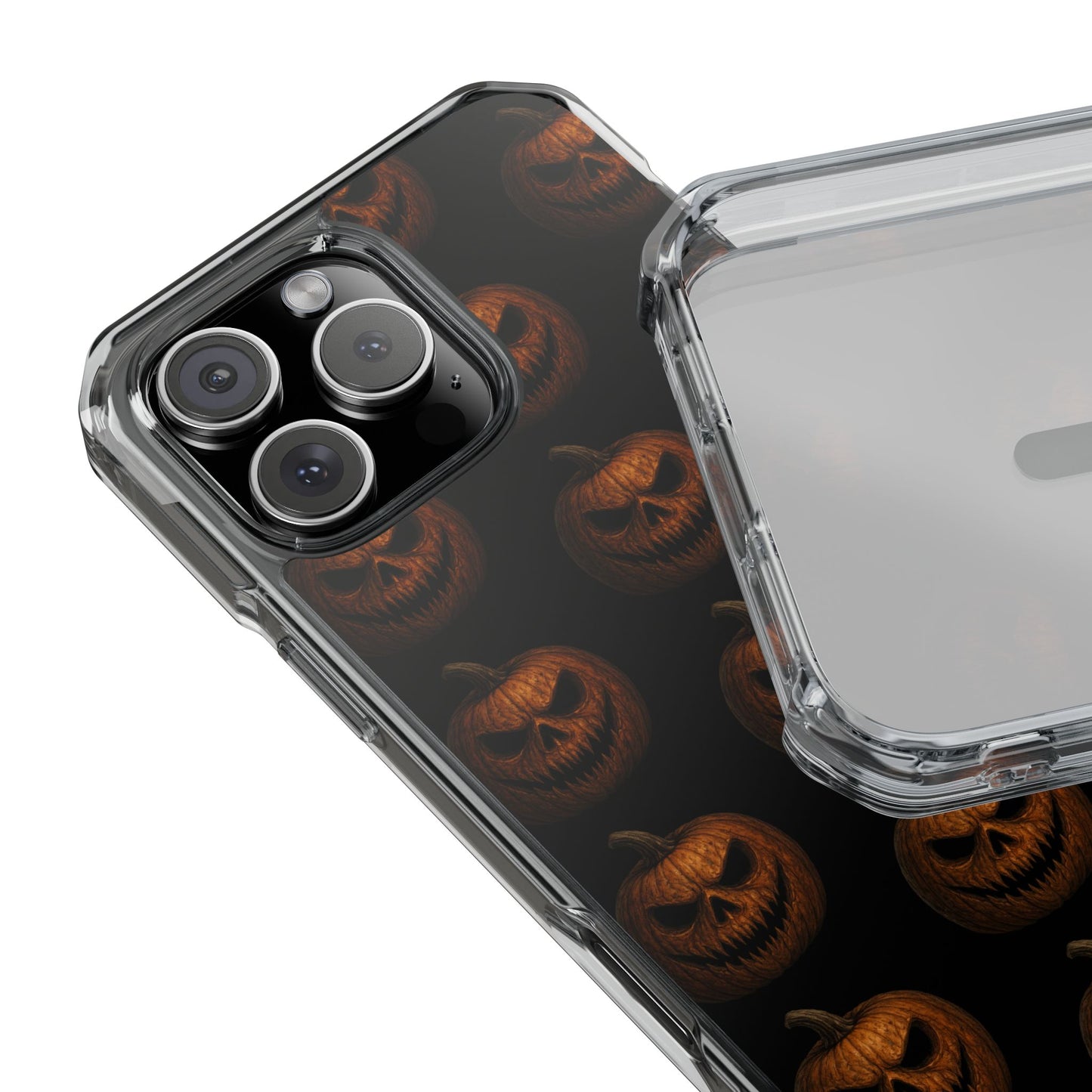 Magnet Cover, Halloween Pumpkin Spooky Phone Case, Horror Jack-O-Lantern Black Case, Magnetic Clear Impact Cover, Scary Cellphone Slim
