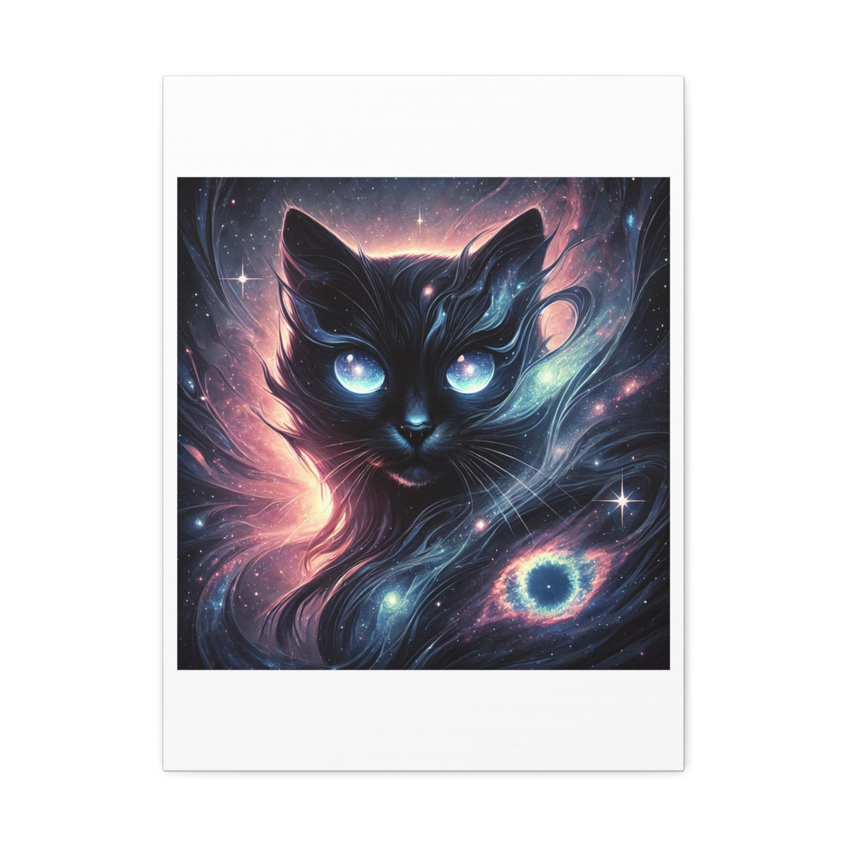 Cosmic Black Cat Galaxy Celestial Canvas Wall Art