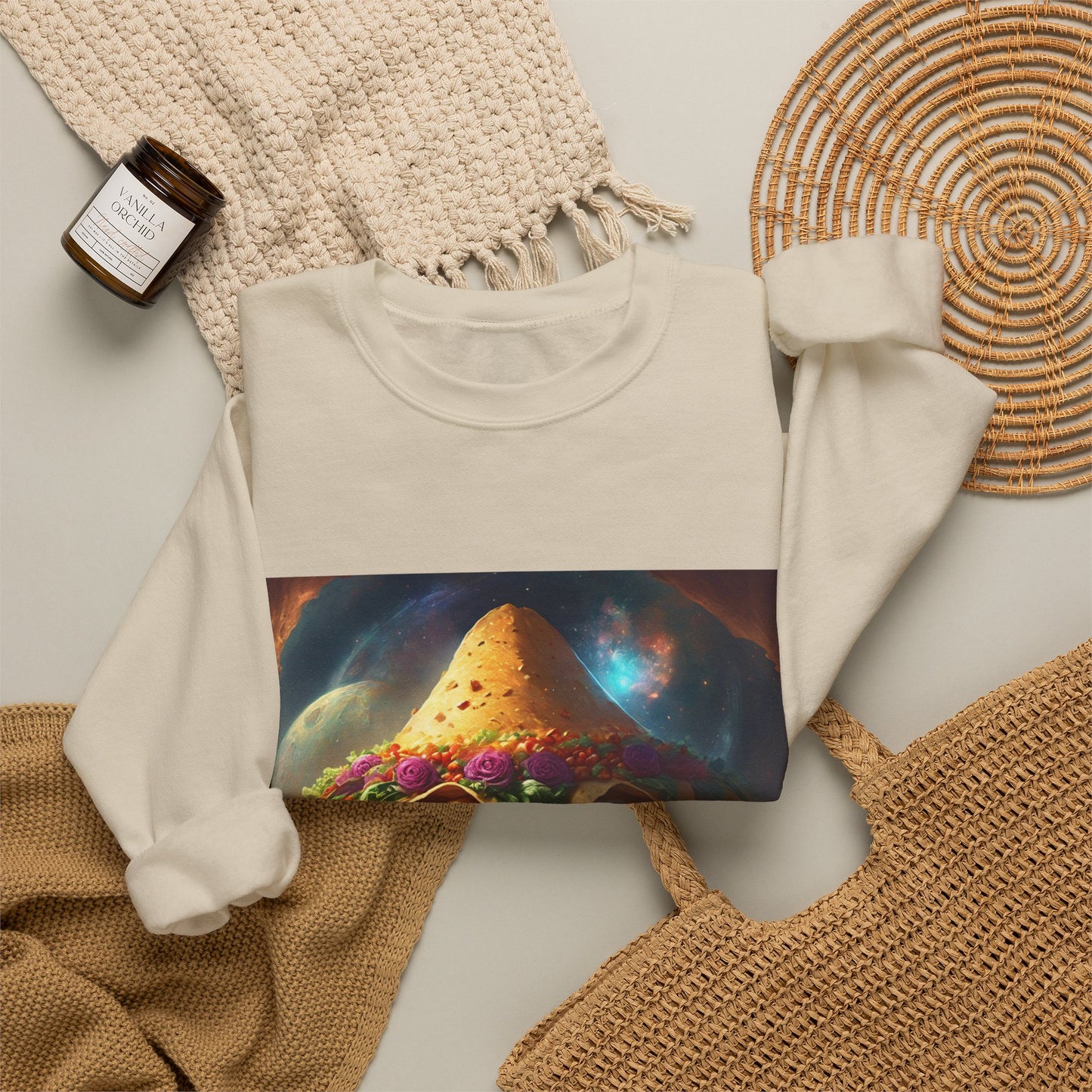Cosmic Taco Planetoid Surreal Food Fantasy Art Sweatshirt