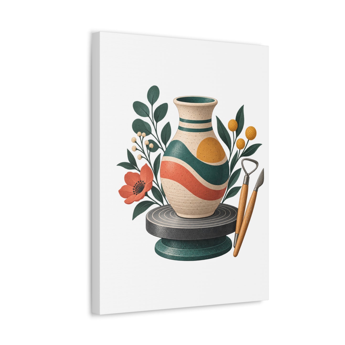 Midcentury Pottery Botanical Art Canvas