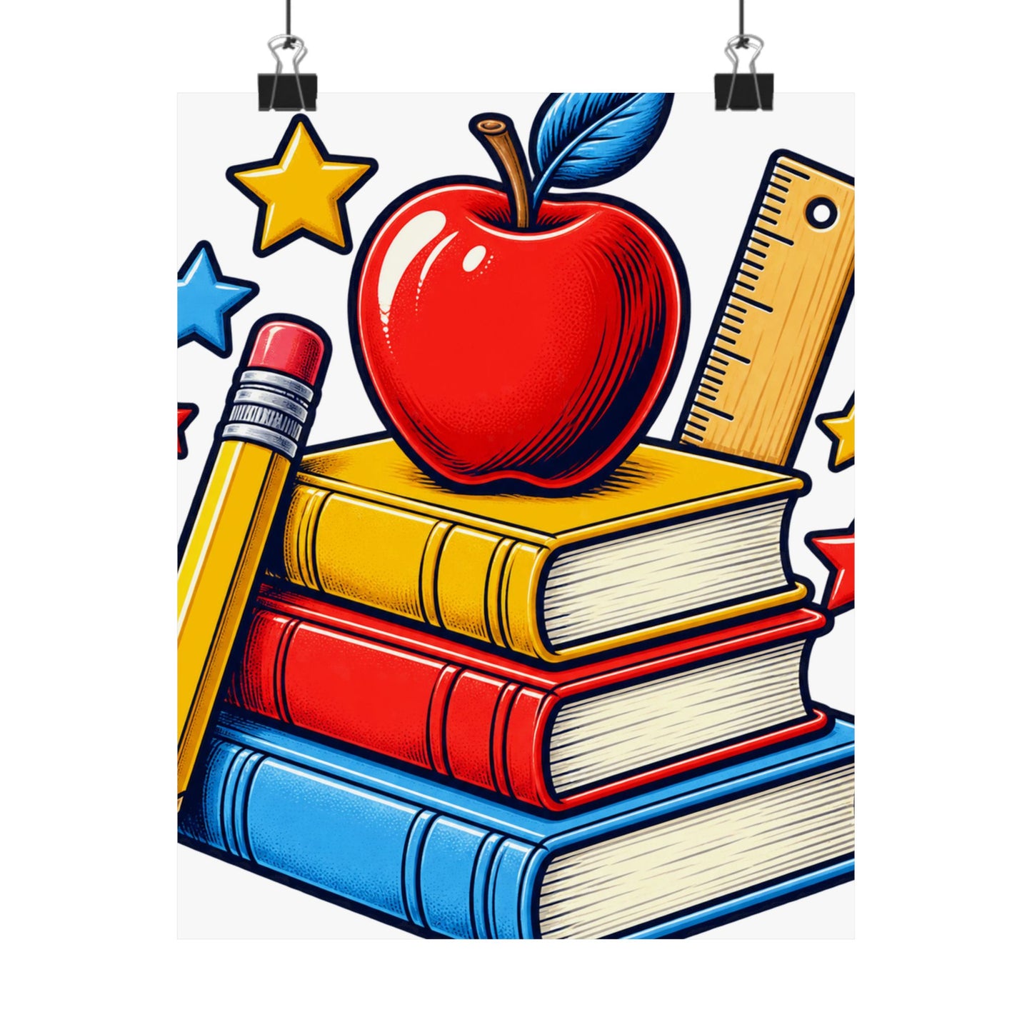 Retro School Books Apple Teacher Appreciation Art Poster