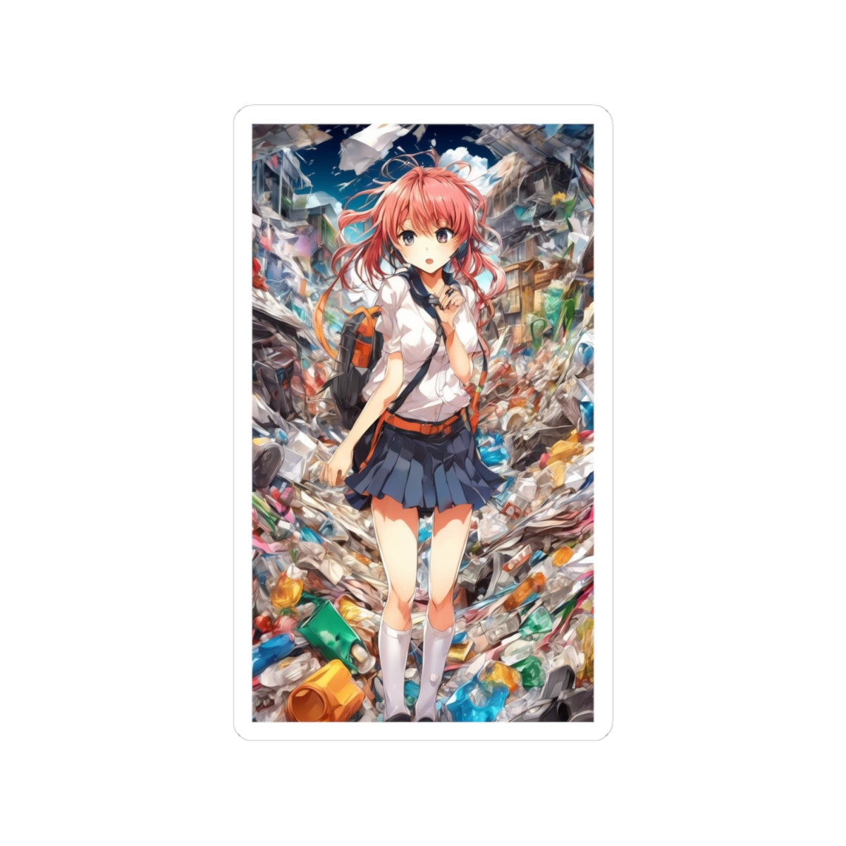 Recycling Day Anime Schoolgirl Eco Street Art Sticker