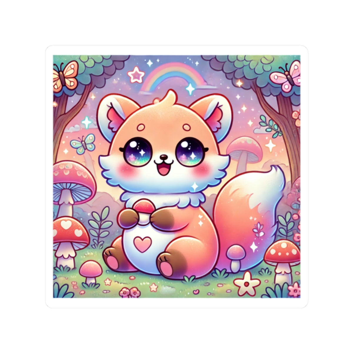 Pastel Woodland Fox Mushroom Kawaii Sticker