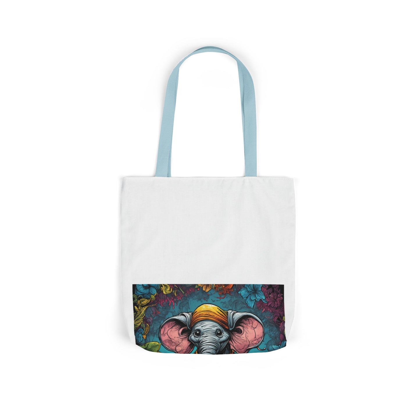 Colorful Storybook Elephant Floral Canvas Tote Bag