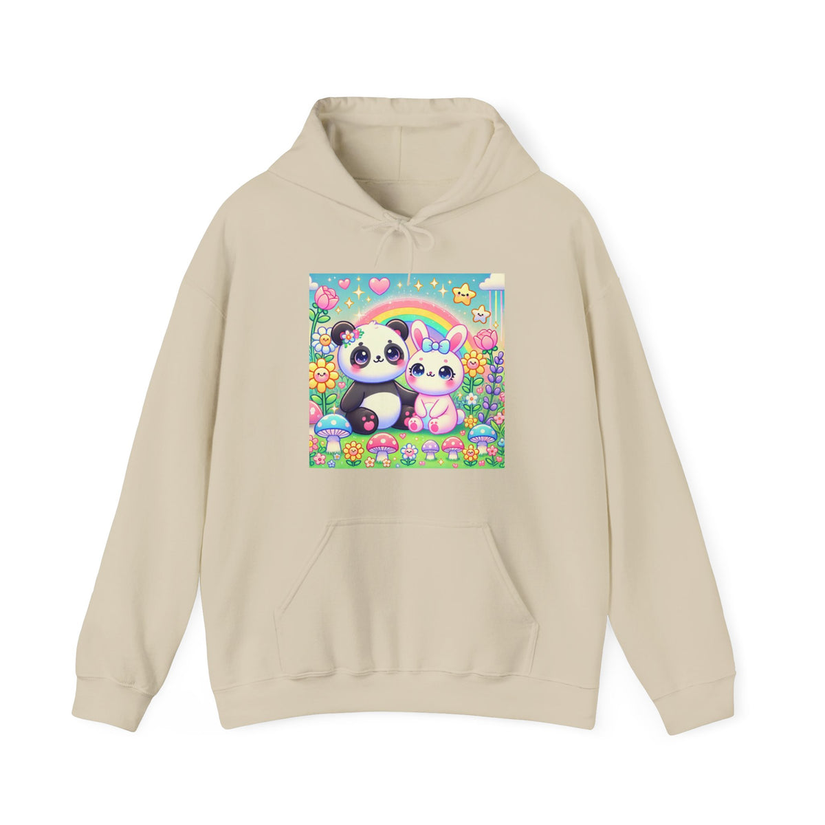 Pastel Panda and Bunny Rainbow Garden Hoodie