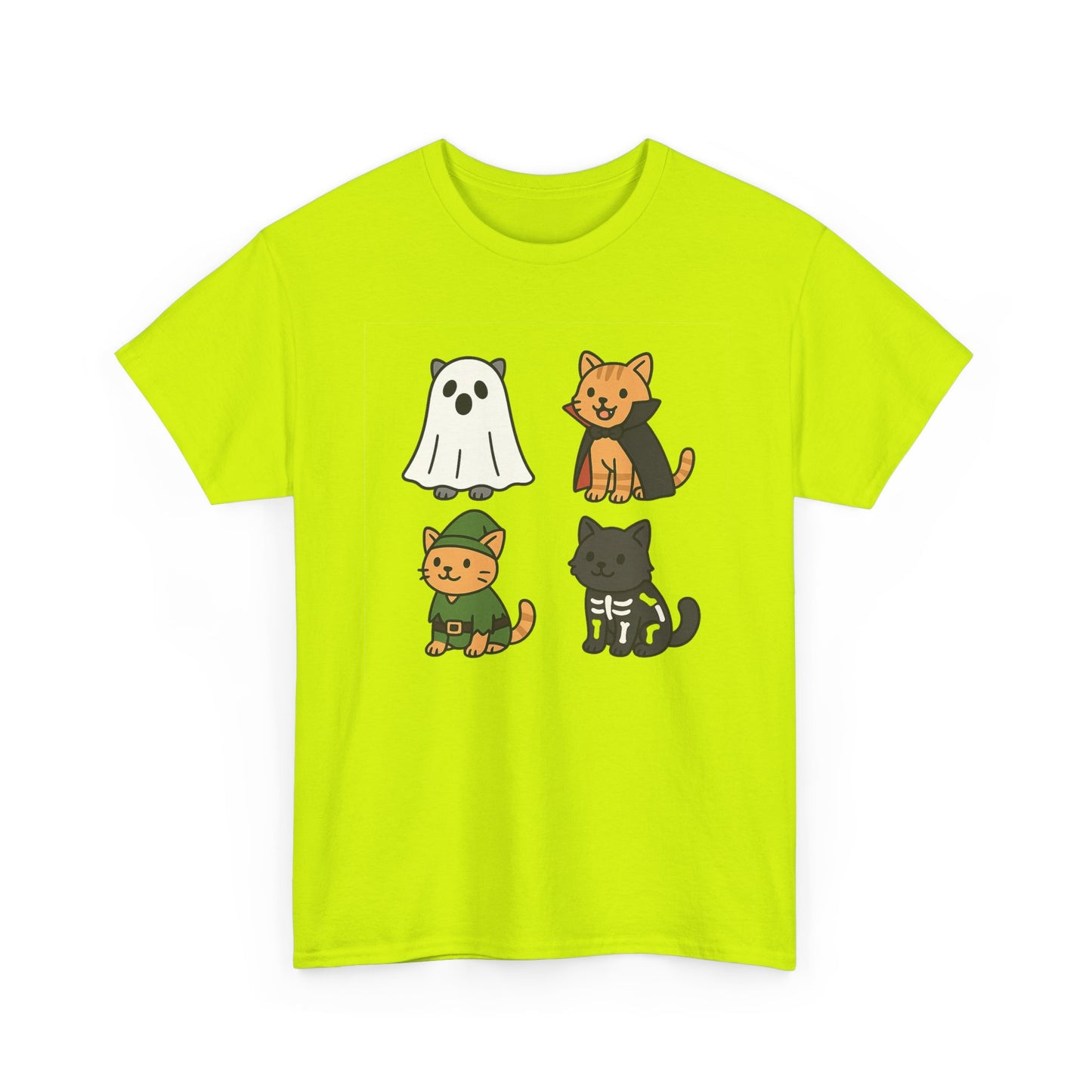 Cute Halloween Cat Tee, Unisex Heavy Cotton Tee, Casual Halloween Shirt, Pet Lover Gift, Fall Apparel, Cartoon Art,