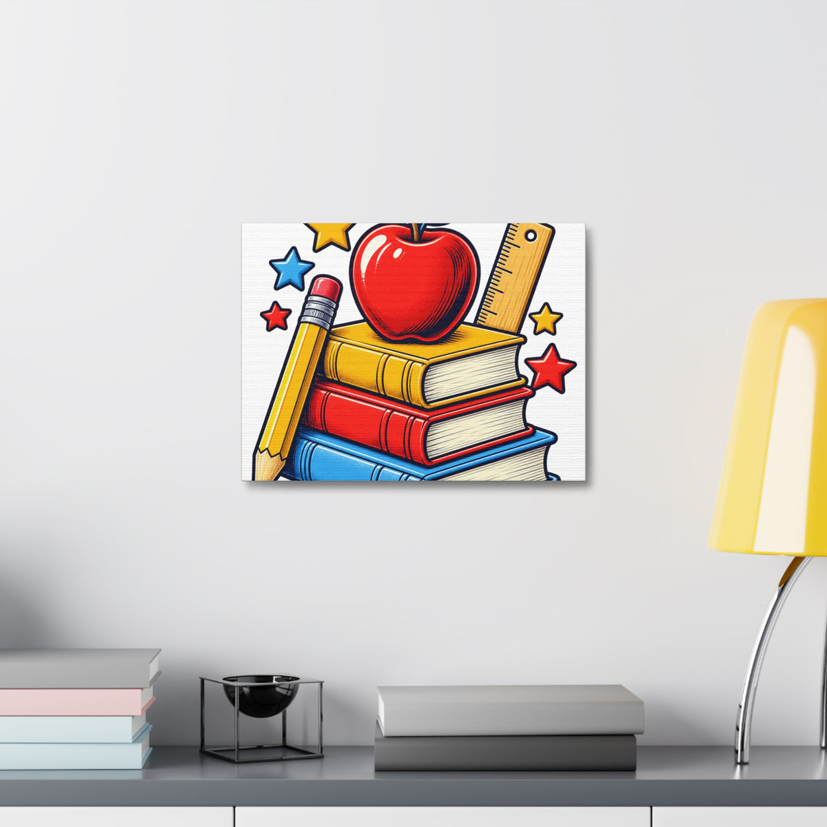 Retro School Books Apple Teacher Appreciation Canvas Art