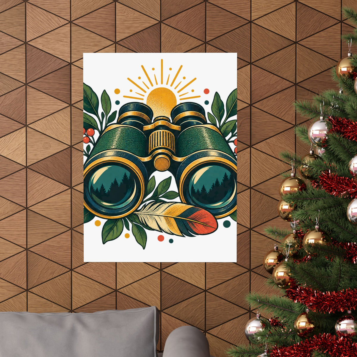 Retro Binoculars and Botanical Birdwatching Art Poster
