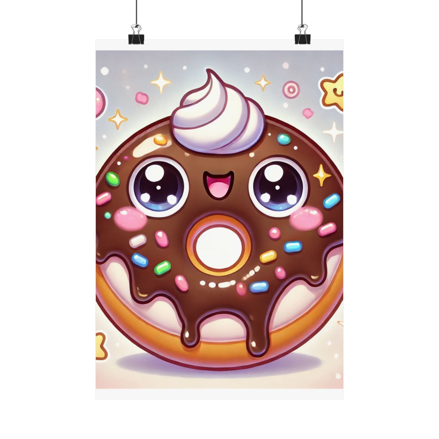 Kawaii Chocolate Donut Cute Dessert Art Poster