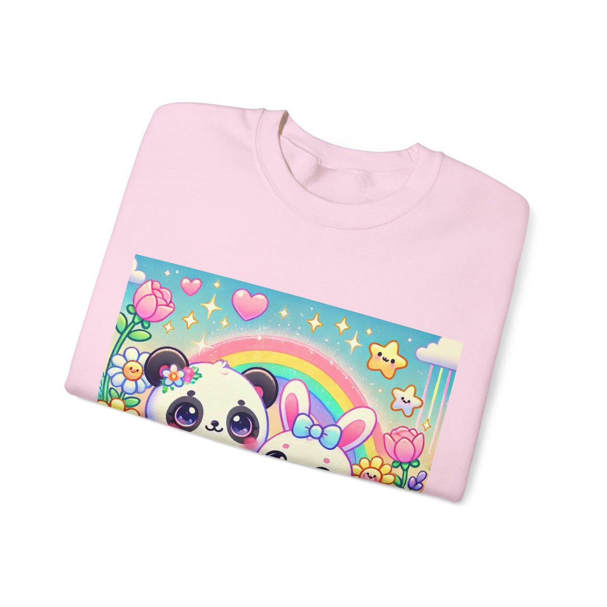 Pastel Panda and Bunny Rainbow Garden Sweatshirt