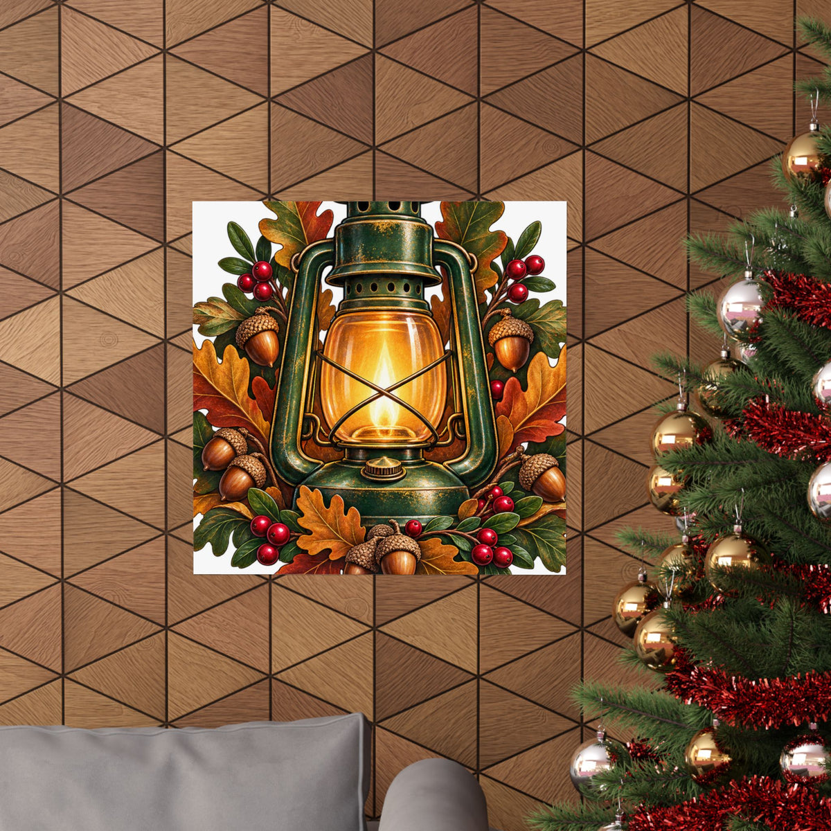 Autumn Oak Lantern and Acorns Poster