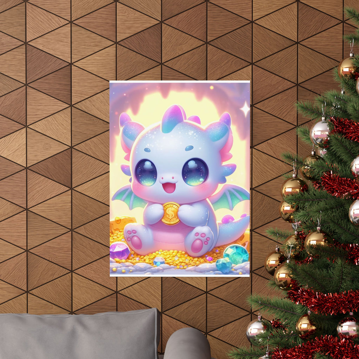 Pastel Treasure Dragon Kawaii Fantasy Wall Art Poster