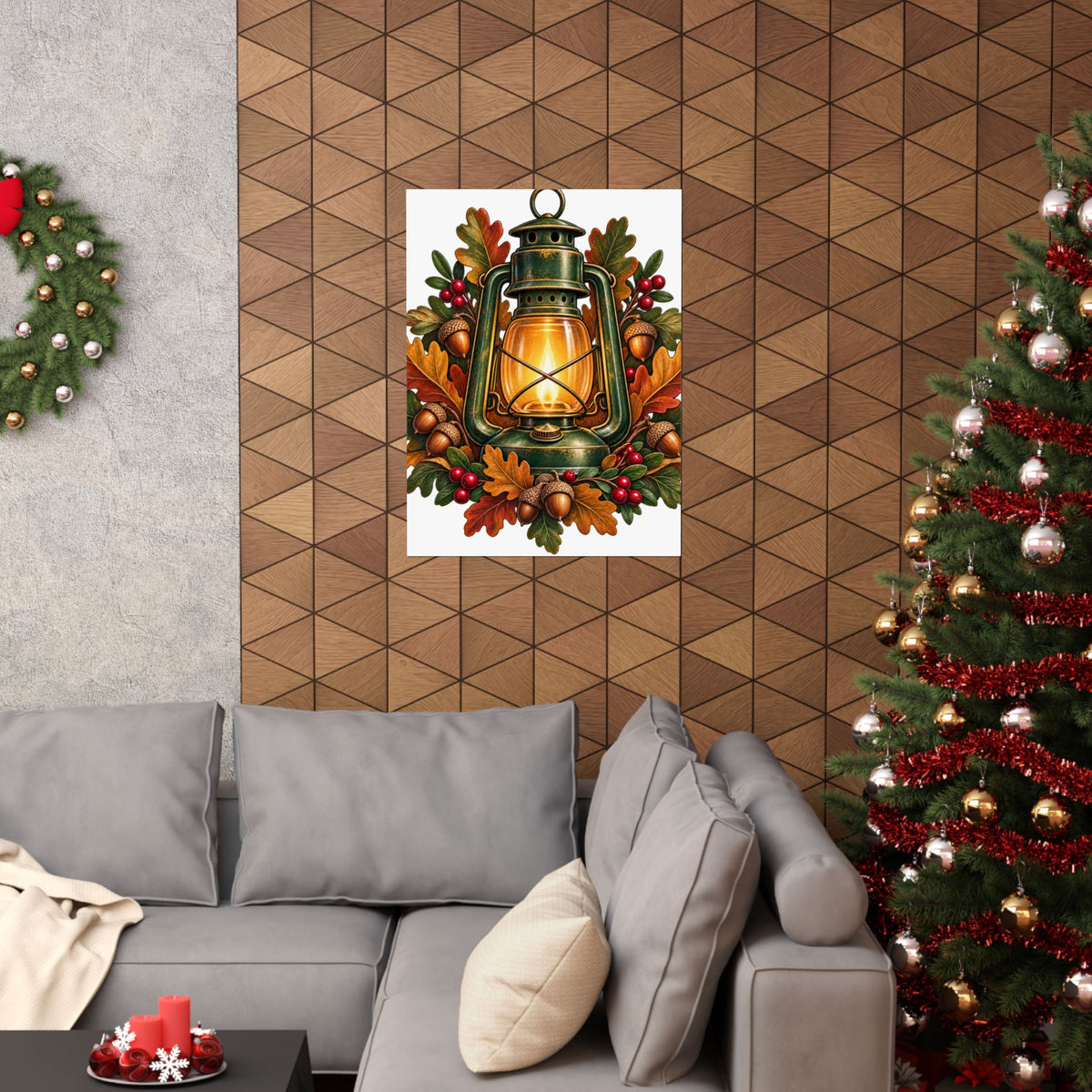 Autumn Oak Lantern and Acorns Poster