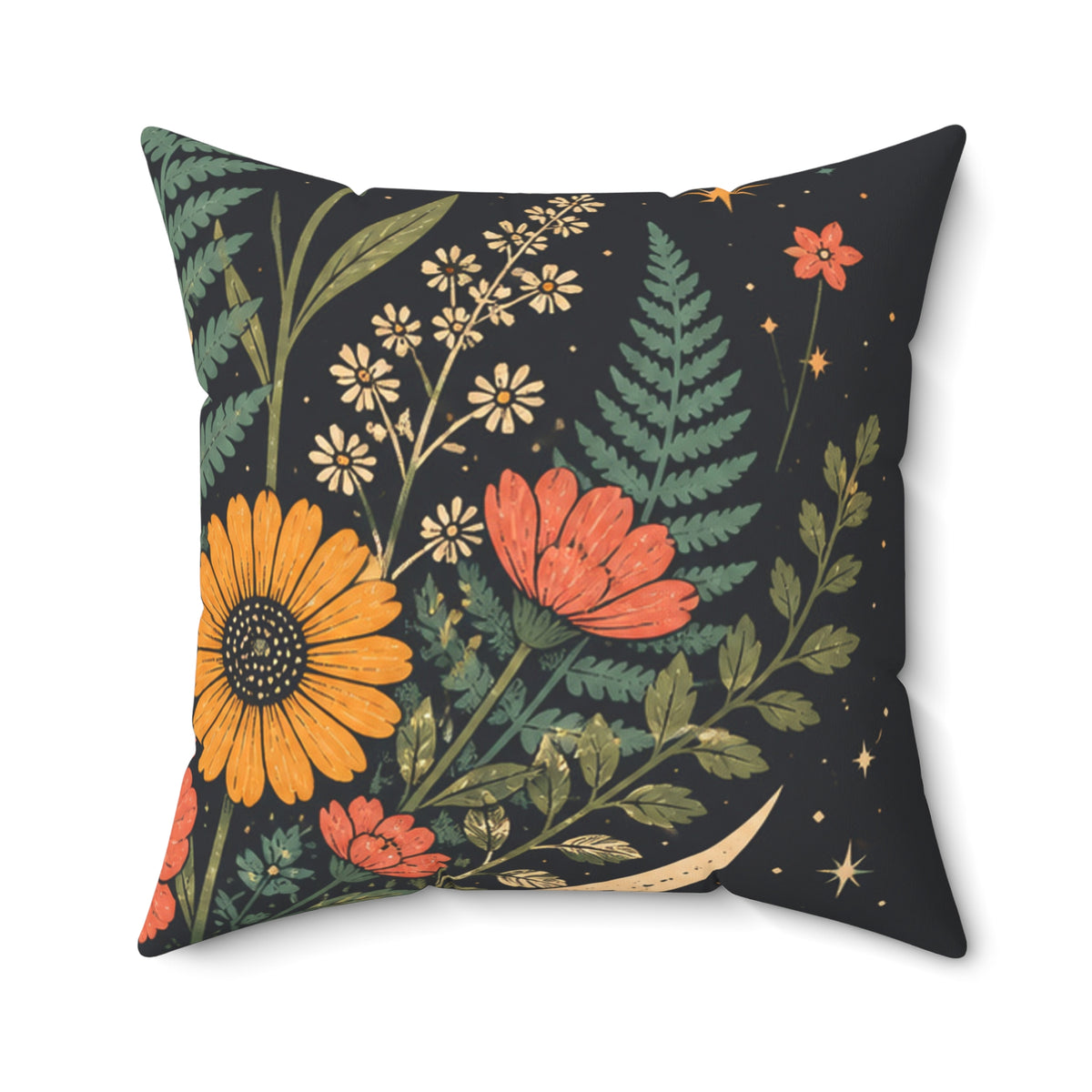 Celestial Wildflower Moon Botanical Decorative Pillow