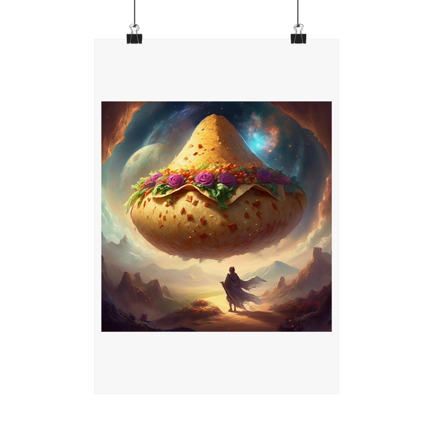 Cosmic Taco Planetoid Surreal Food Fantasy Art Poster
