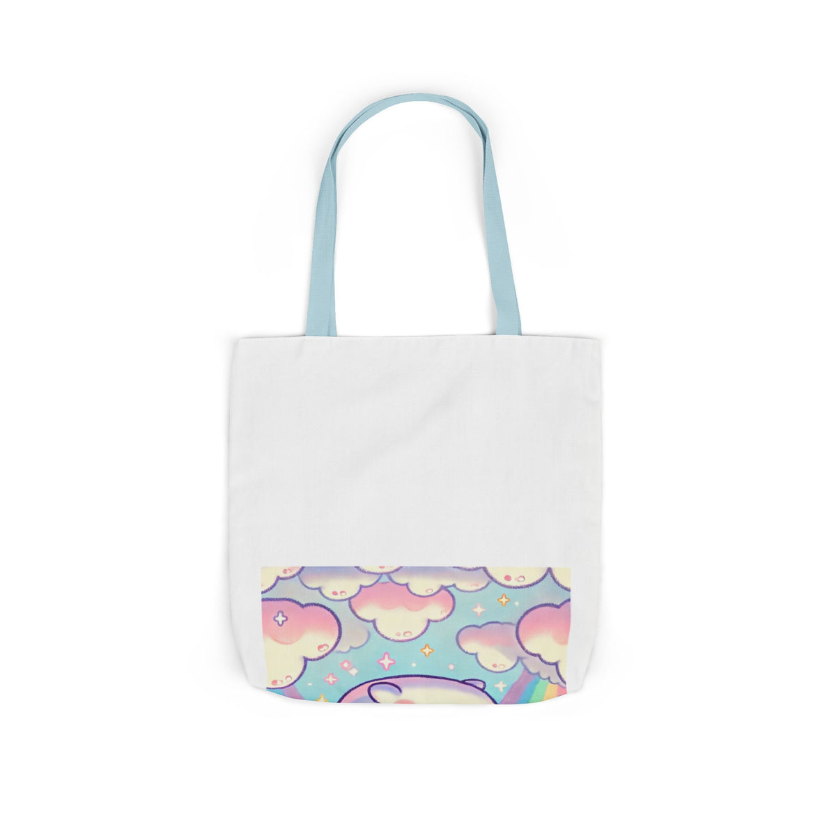 Kawaii Rainbow Whale Pastel Cloud Canvas Tote Bag