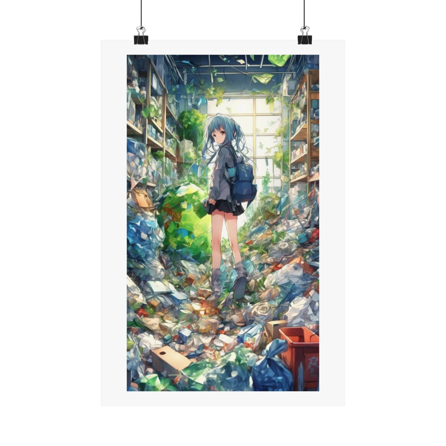 Green Recycling Alley Anime Girl Urban Green Poster
