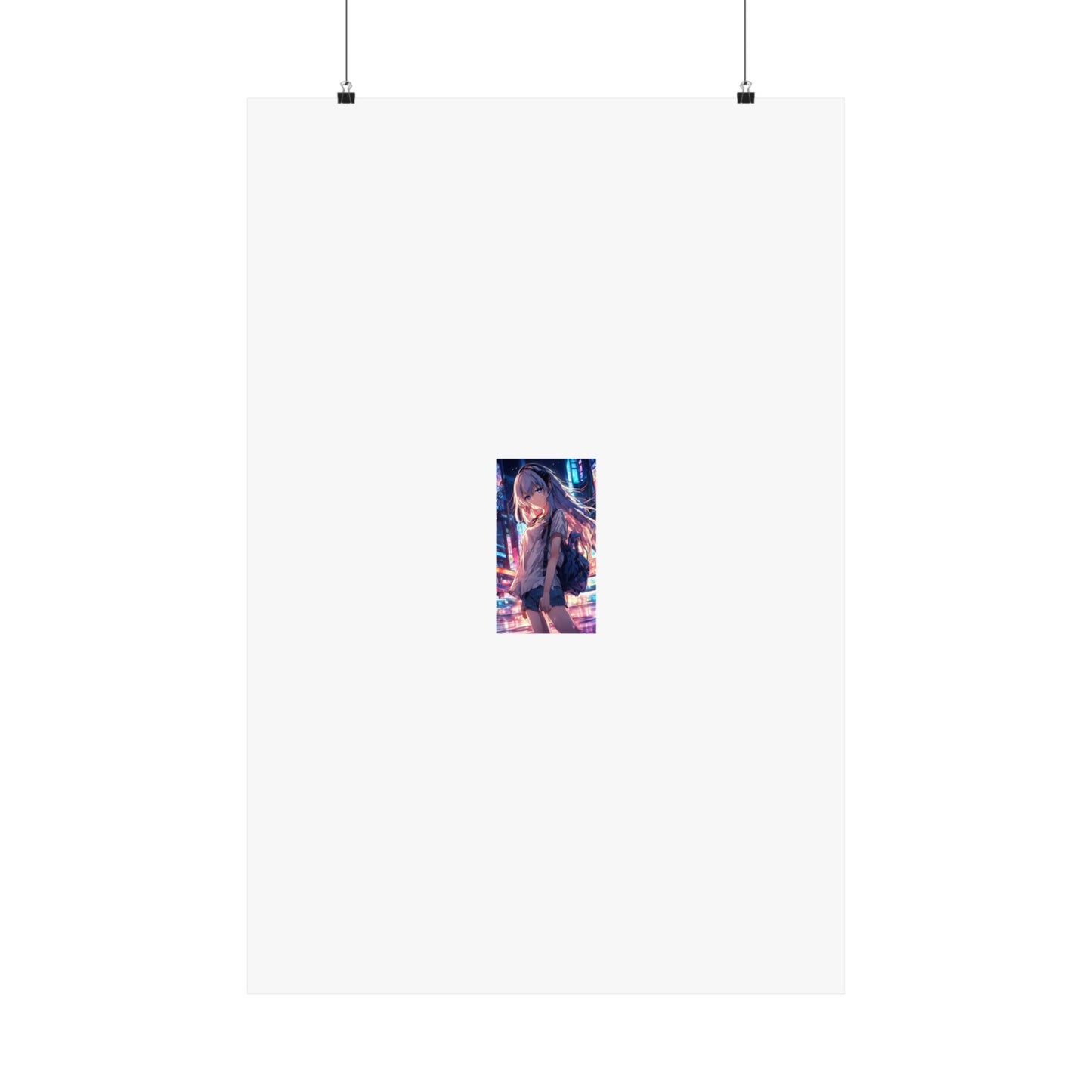 Anime City Night Heroine Portrait Neon Poster Art