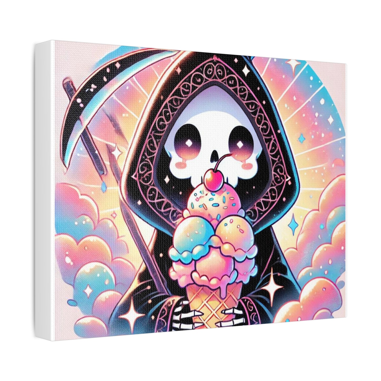Cute Grim Reaper Ice Cream Pastel Canvas Art