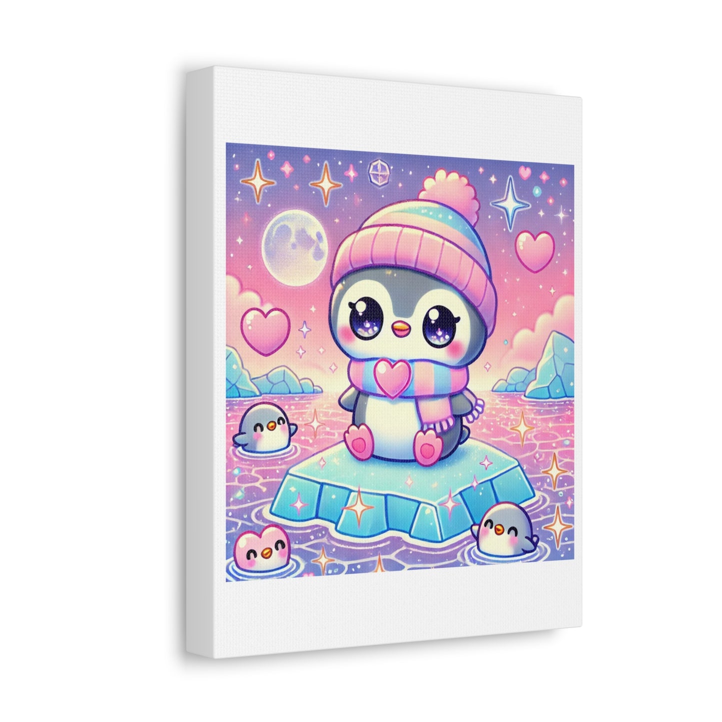 Cute Winter Penguin Ice Floe Kawaii Art Canvas
