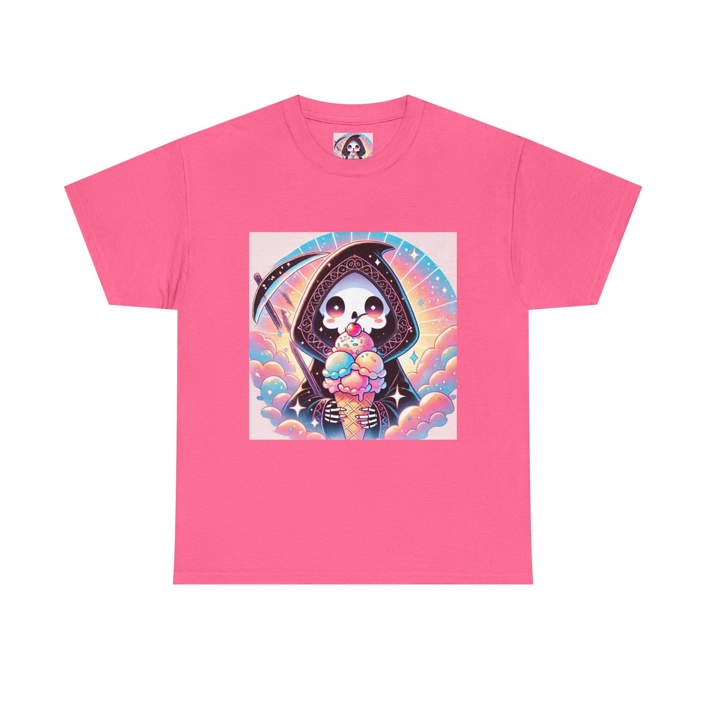 Grim Reaper with Ice Cream Kawaii Anime Unisex Heavy Cotton Tee - Fun & Stylish Graphic T-Shirt - Great Gift for Anime Fans!