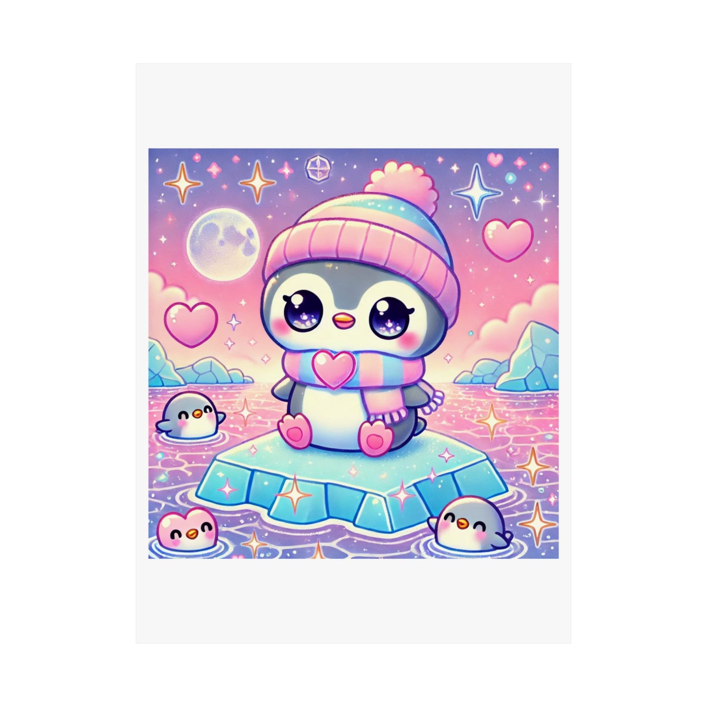 Cute Winter Penguin Ice Floe Kawaii Art Poster